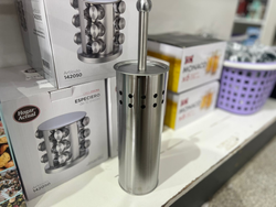 ESCOBILLA PARA BAÑO CON RECIPIENTE PLATEADA COD:1264