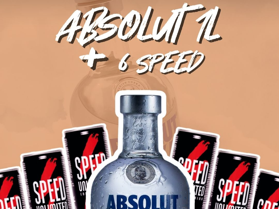 Vodka Absolut 1L + 6 latas energizante Speed