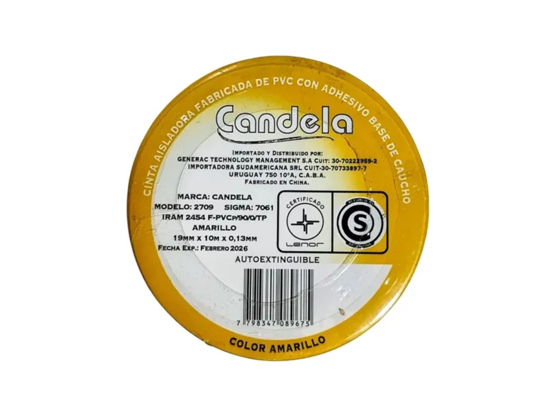 CINTA AISLADORA 10MTS AMARILLA CANDELA