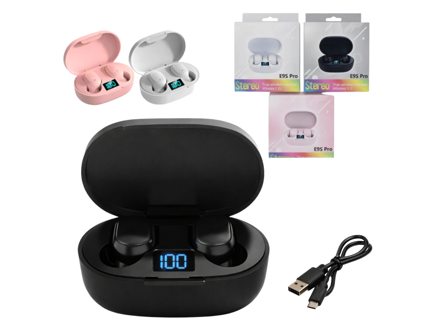 OFERTA!! AURICULARES BLUETOOTH CON VISOR DE CARGA E9S PRO