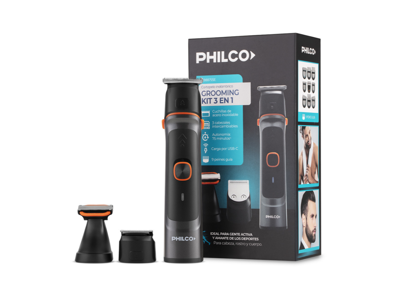 KIT AFEITADORA/CORTAPELO/MODELADOR PHILCO CB8875SE/PP 15 PIEZAS NEGRO
