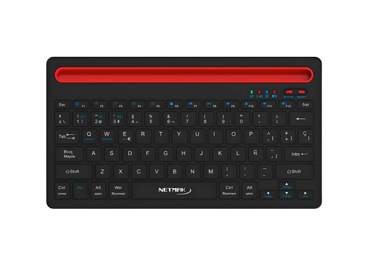 TECLADO BLUETOOTH 5.0 INAL 2.4 GHZ NETMAK NM-KB650 NEGRO C/RANURA PARA TABLET