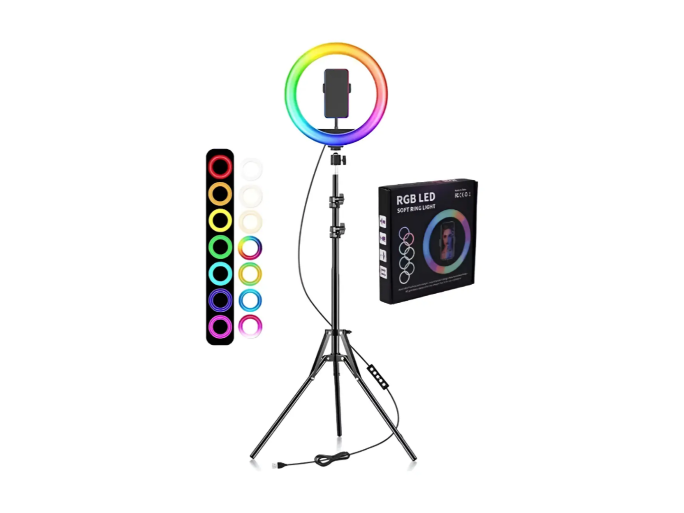 ARO DE LUZ LED RGB 12″ 30CM C/TRIPODE 2.1MTS + CONTROL