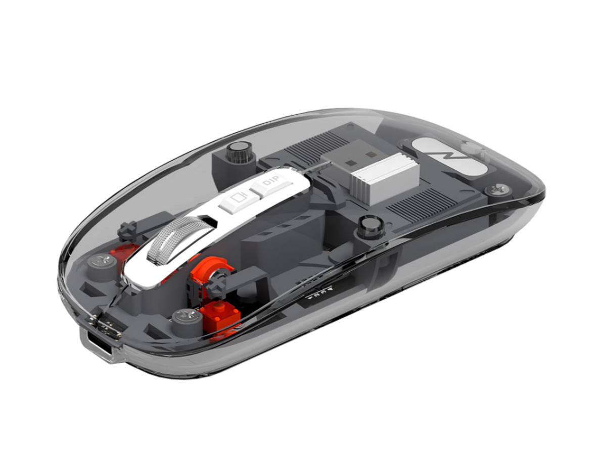 MOUSE NOGANET INALAMBRICO ST-171 DUAL BT+ 2.4GHZ RECARGABLE + SILENCE MOUSE TRASNPARENTE NEGRO