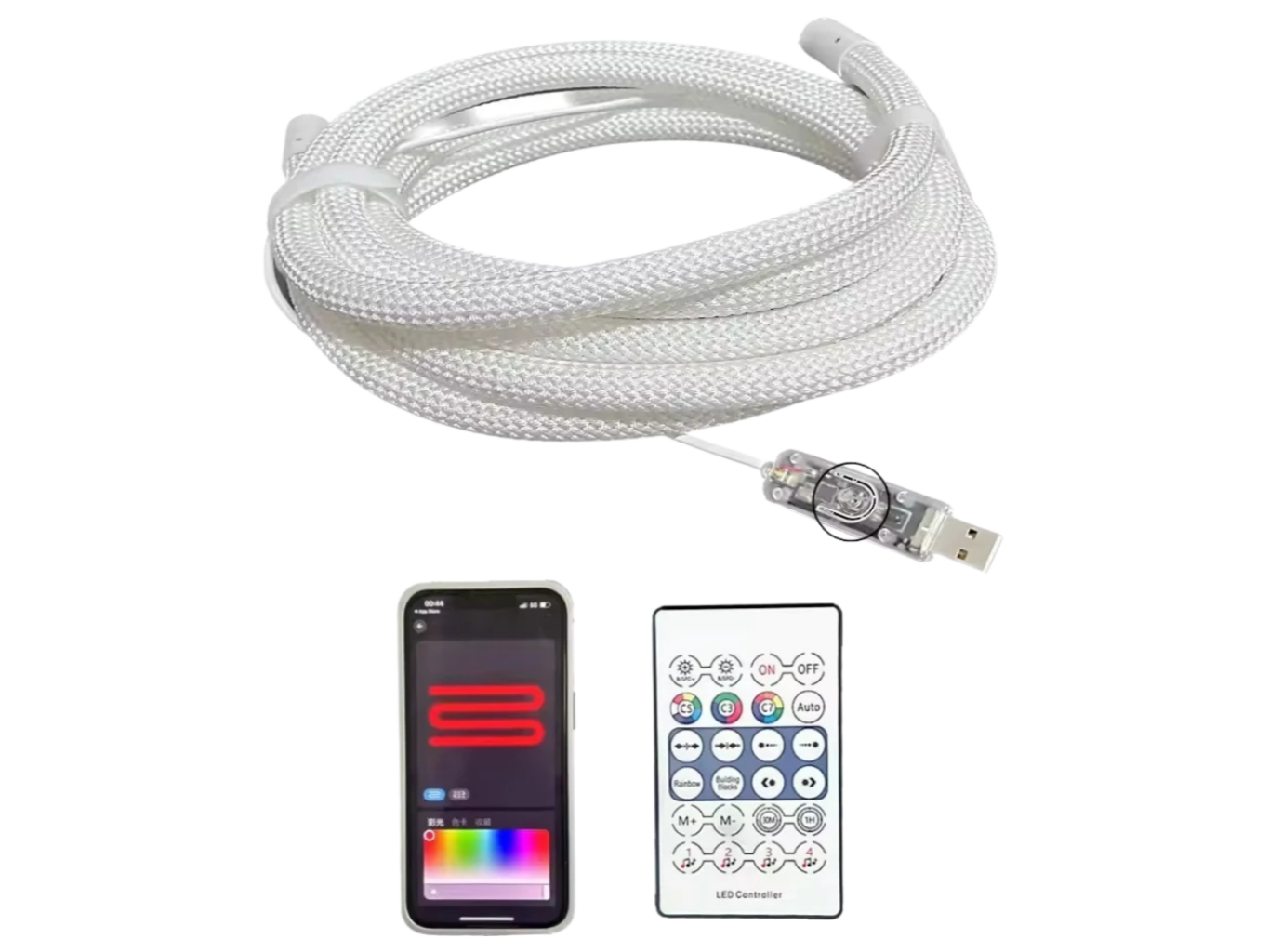 TIRA DE LUZ NEON LED CUERDA HCP156 DE NYLON DE 5 MTS CON CONTROL Y APP BLUETOOTH