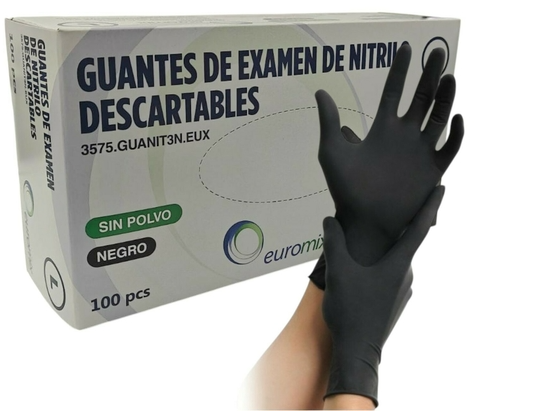 GUANTES DE NITRILO negro x 100 talle S