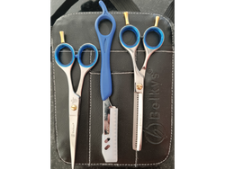 Tijera corte 5.5 + tijera pulir 5'5 + navajin+ cartuchera