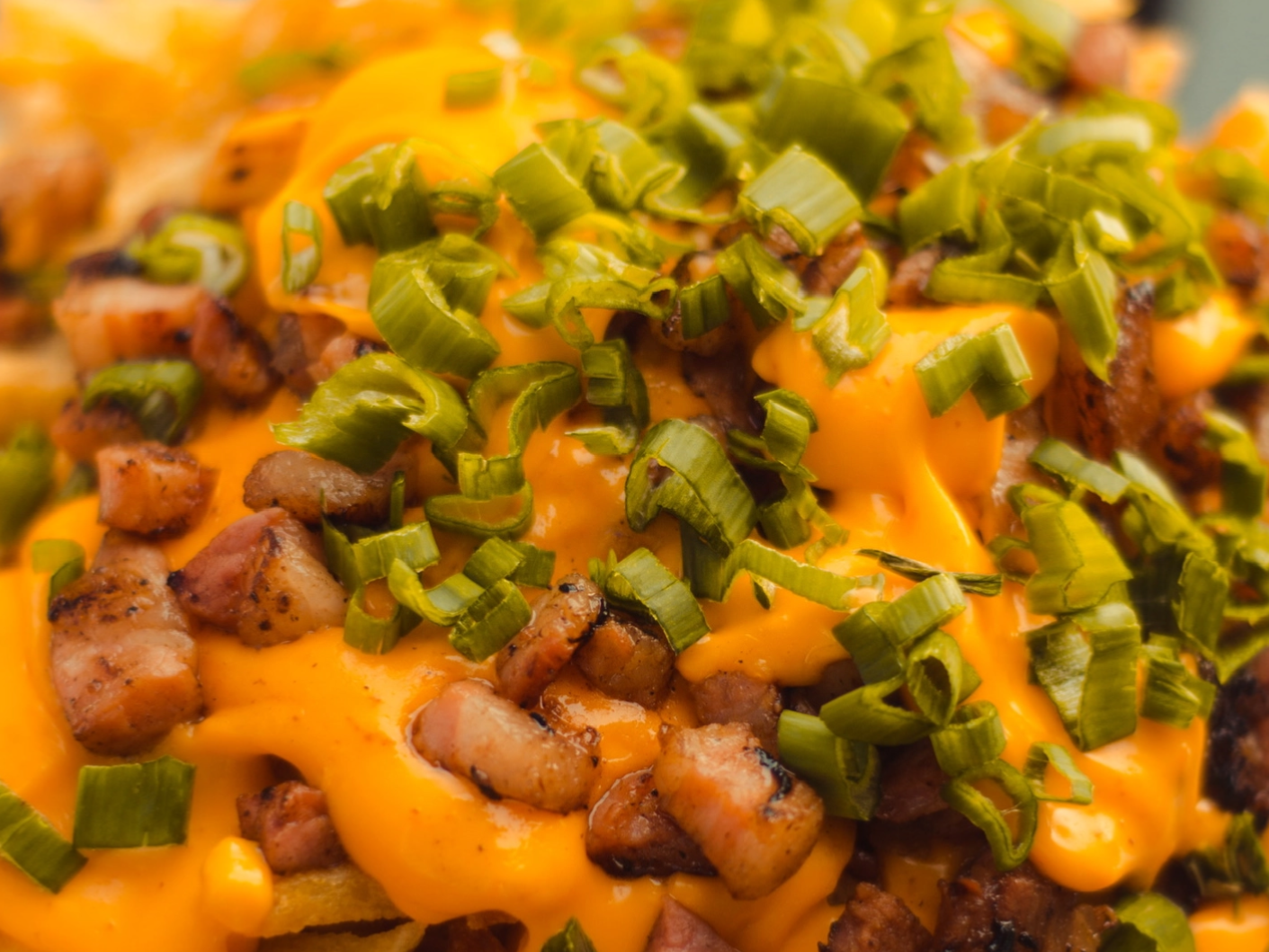 Papas con cheddar, bacon y verdeo de Lomitos 348 Jardín