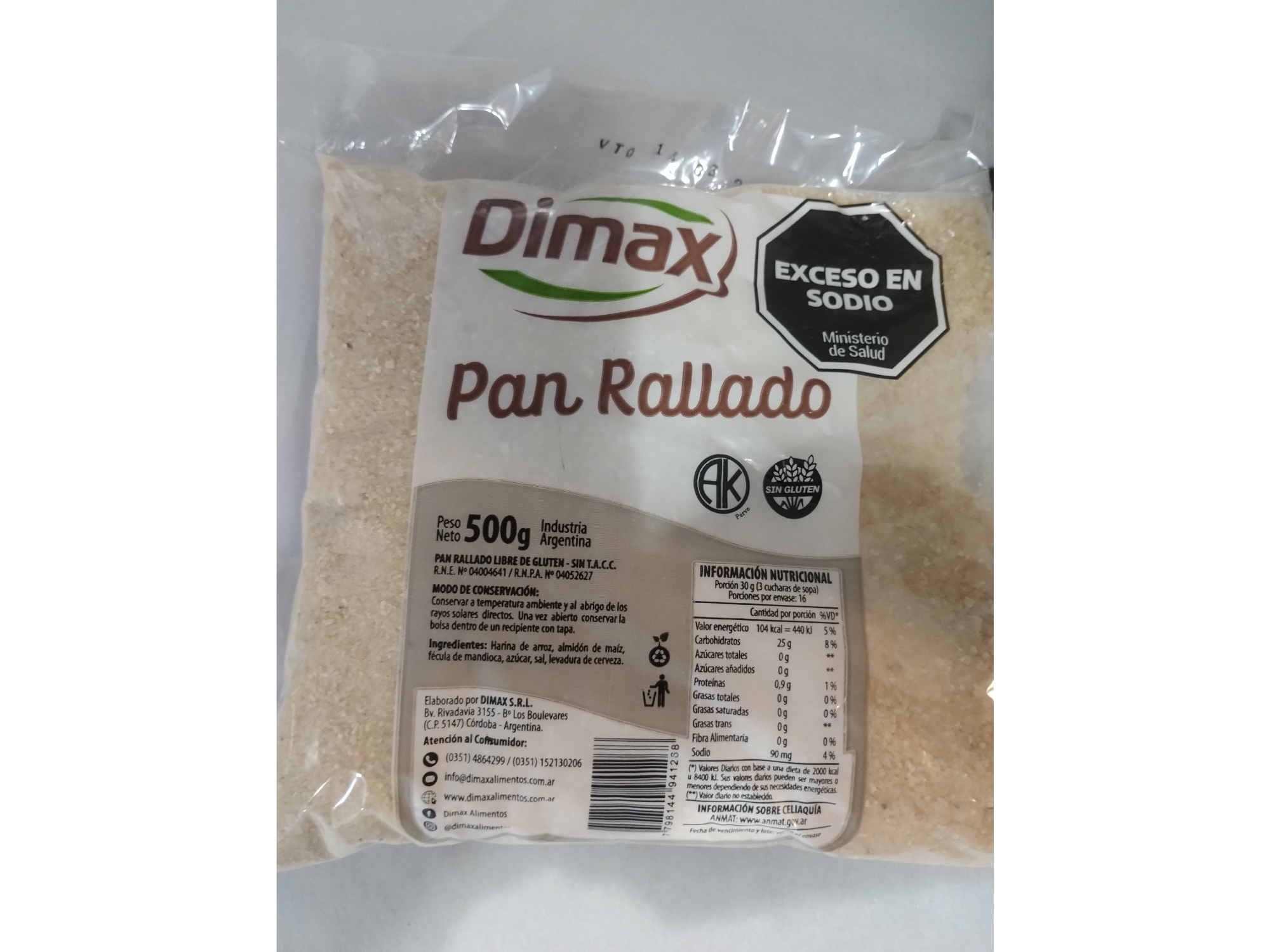 Dimax pan rallado 500g de Samu sin tacc