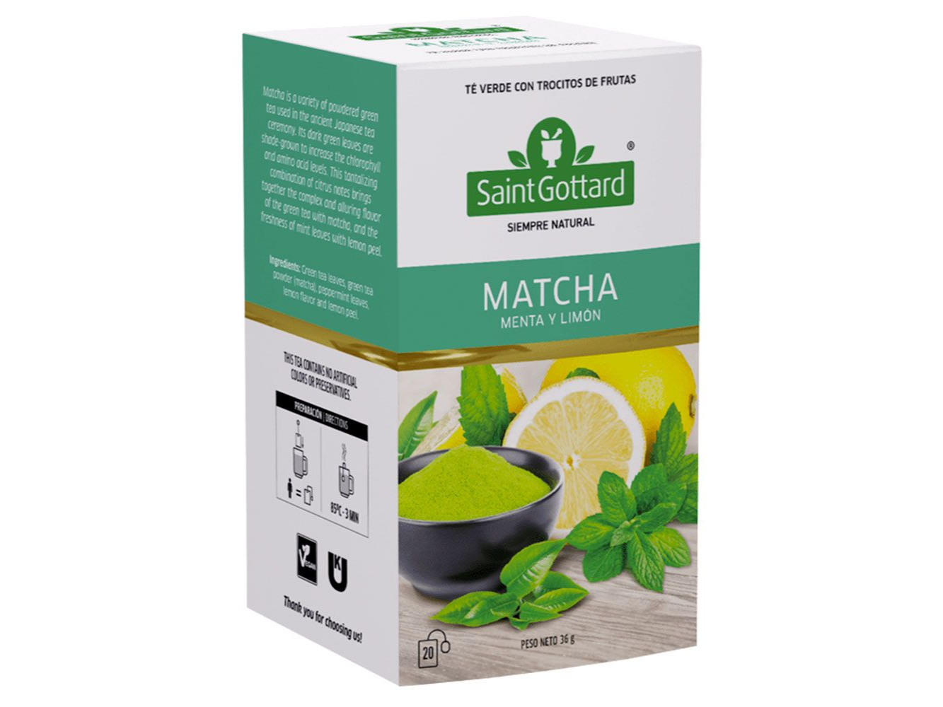 Te matcha con limon y menta "Saint Gottard" 20saq