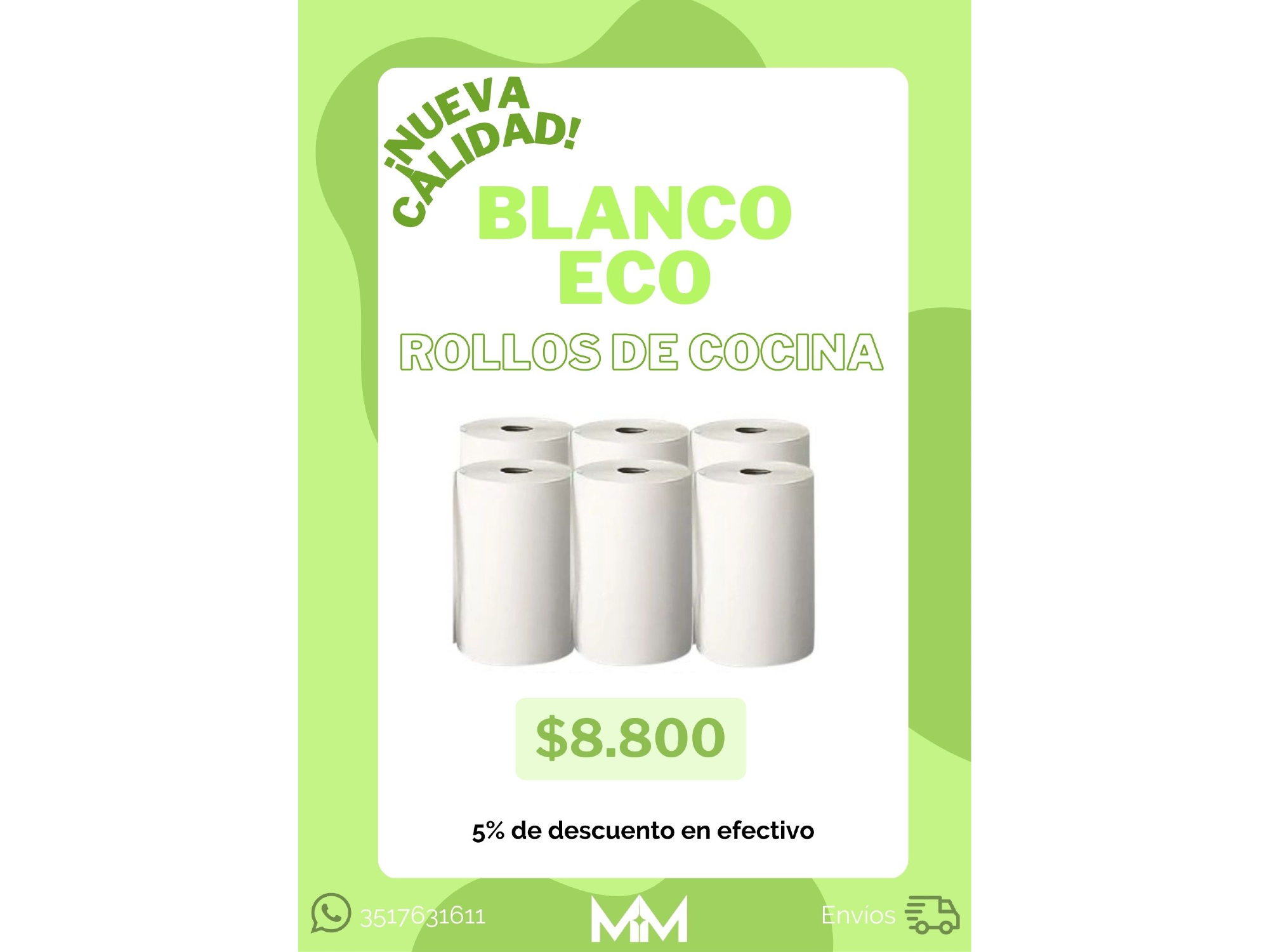 Rollo de Cocina 200 Paños "BLANCO ECO" - Pack por 6