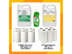 ¡COMBO CLÁSICO! Jabón Ropa + Lavandina + Detergente Cif + Papel Hig. + Rollo de Cocina