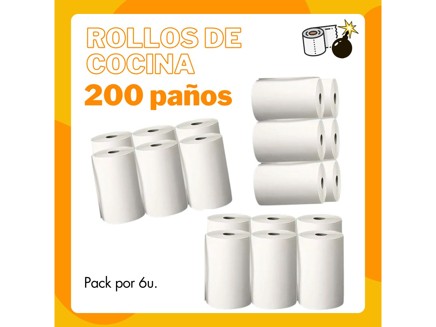 Rollo de Cocina 200 Paños "EXTRA BLANCO" - Pack por 6