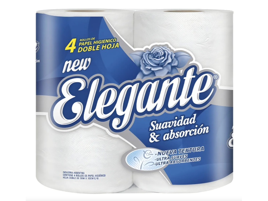P. Higiénico ELEGANTE Doble Hoja  de 30 mts - Pack x 4