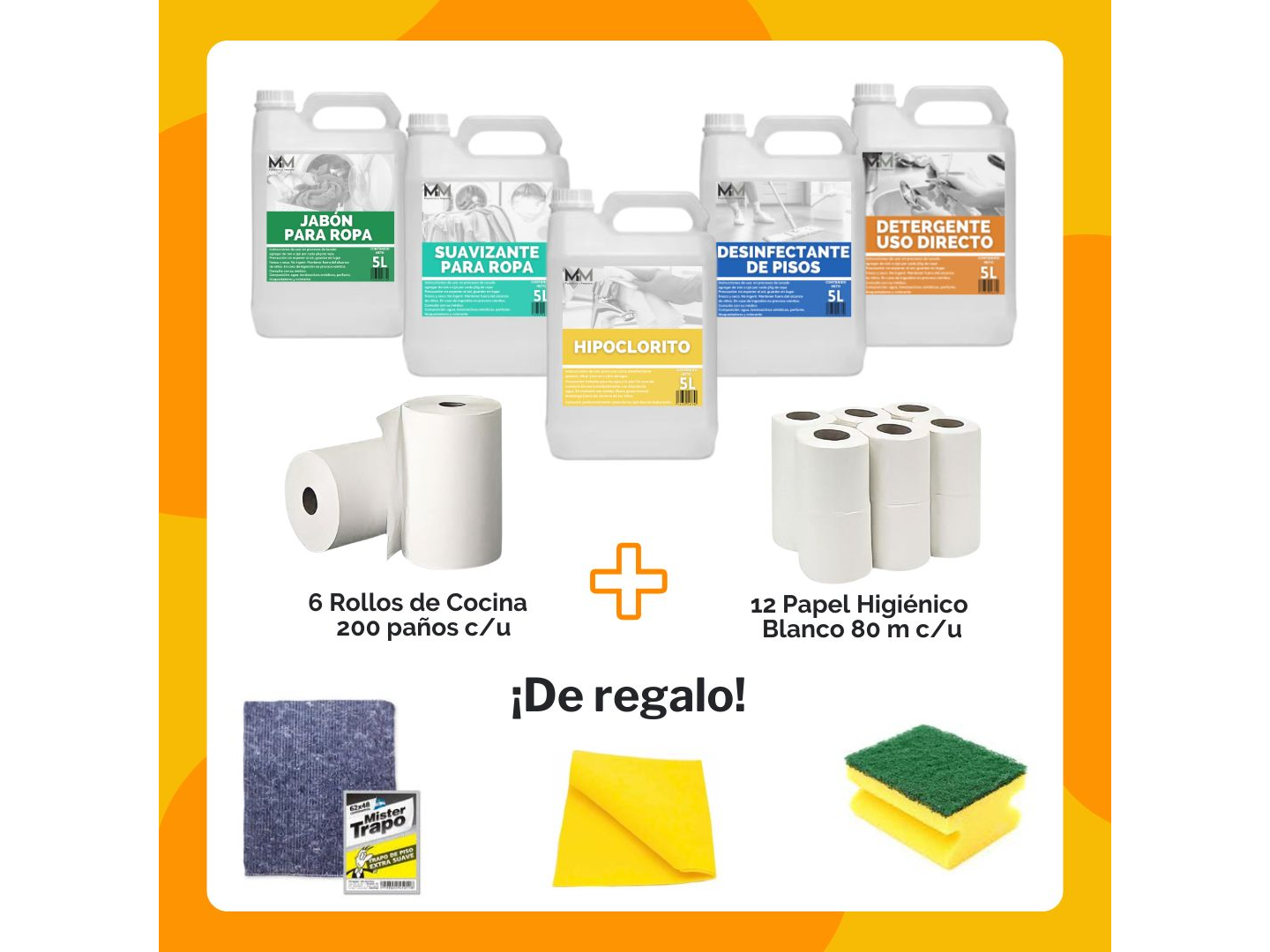 ¡COMBO FULL! + REGALO Jabón + Suavizante + Hipoclorito + Desinfectante + Detergente + Combo Papel