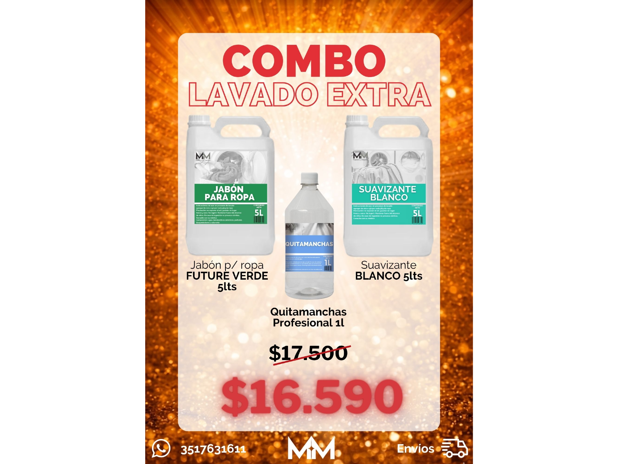 ¡COMBO LAVADO EXTRA! Jabón para ropa  5 lts + Suavizante 5 lts + Quitamanchas 1 lt