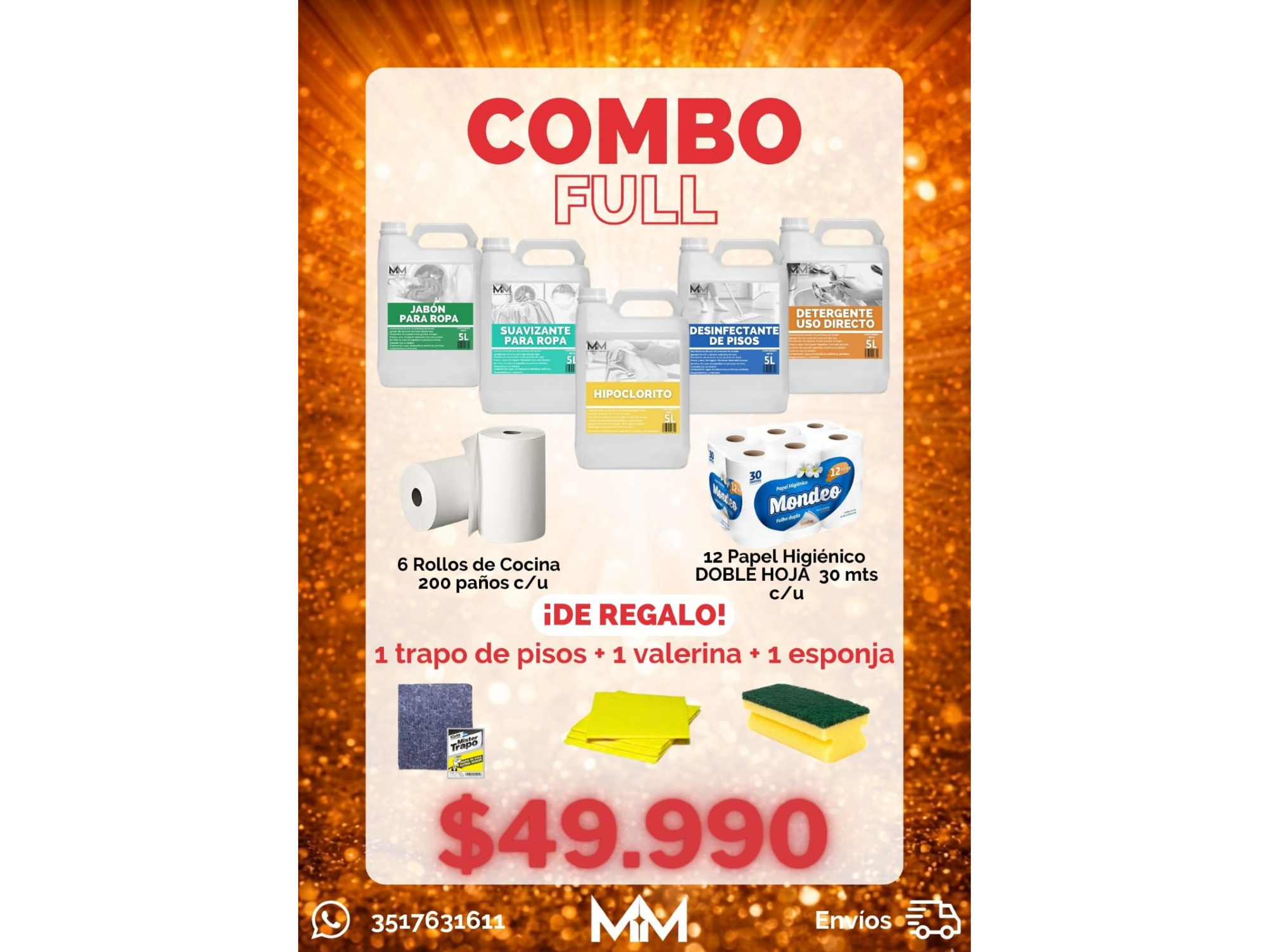 ¡COMBO FULL! + REGALO Jabón + Suavizante + Hipoclorito + Desinfectante + Detergente + Combo Papel