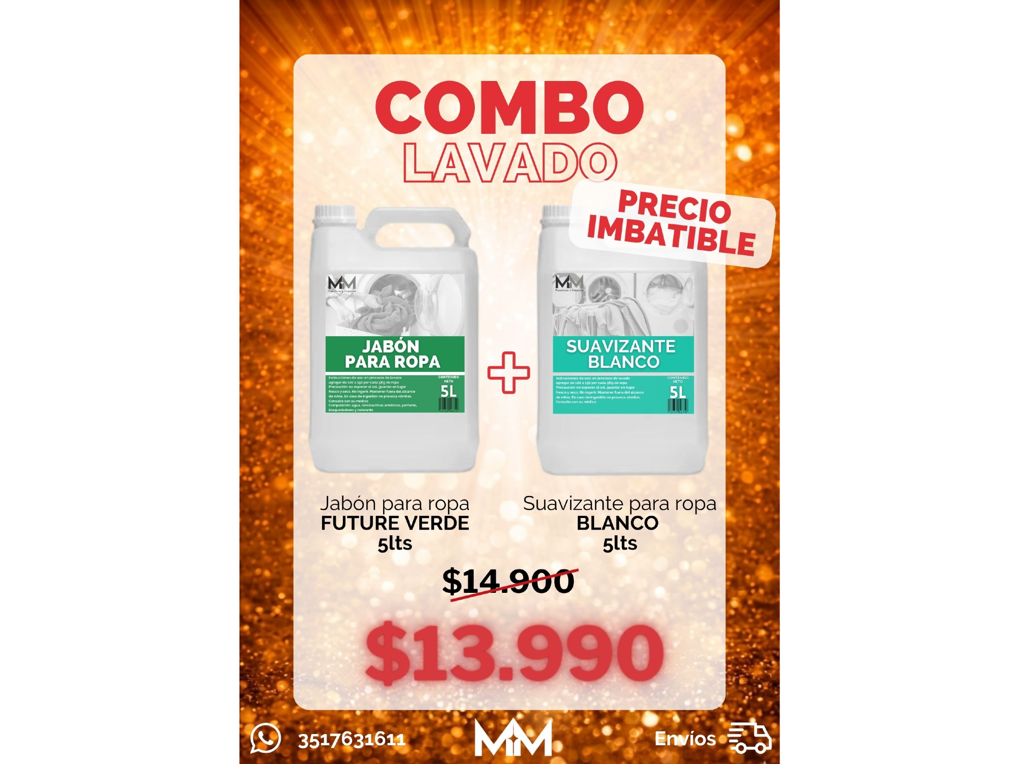 ¡COMBO LAVADO! Jabón para ropa  5 lts + Suavizante 5 lts