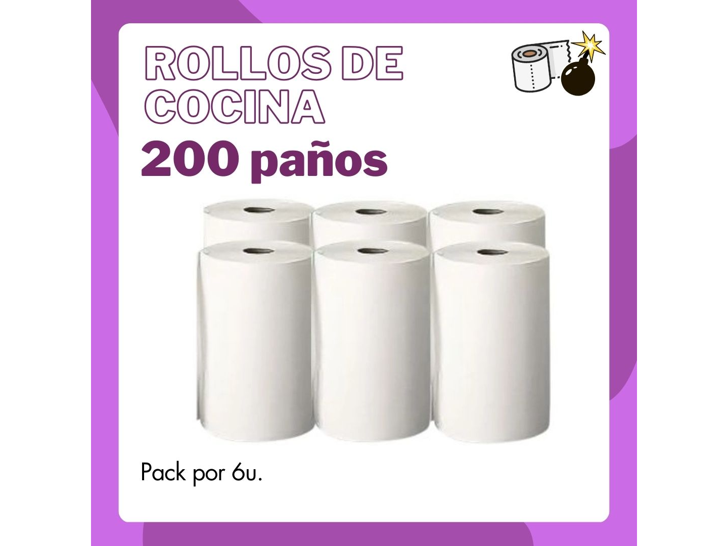 Rollo de Cocina 200 Paños BLANCO ECO - Pack por 6 de MM Papeleria y Limpieza