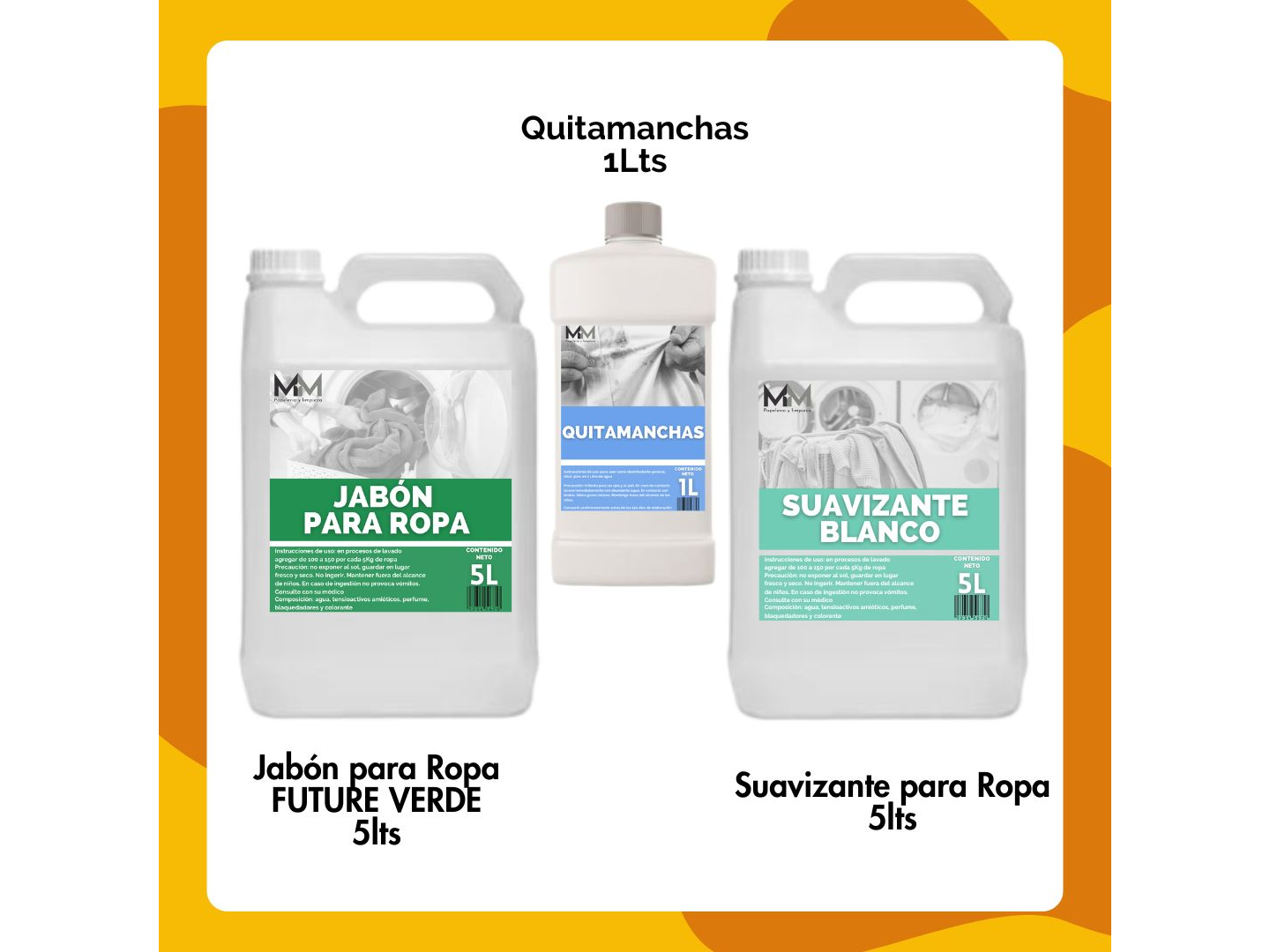 ¡COMBO LAVADO EXTRA! Jabón para ropa  5 lts + Suavizante 5 lts + Quitamanchas 1 lt