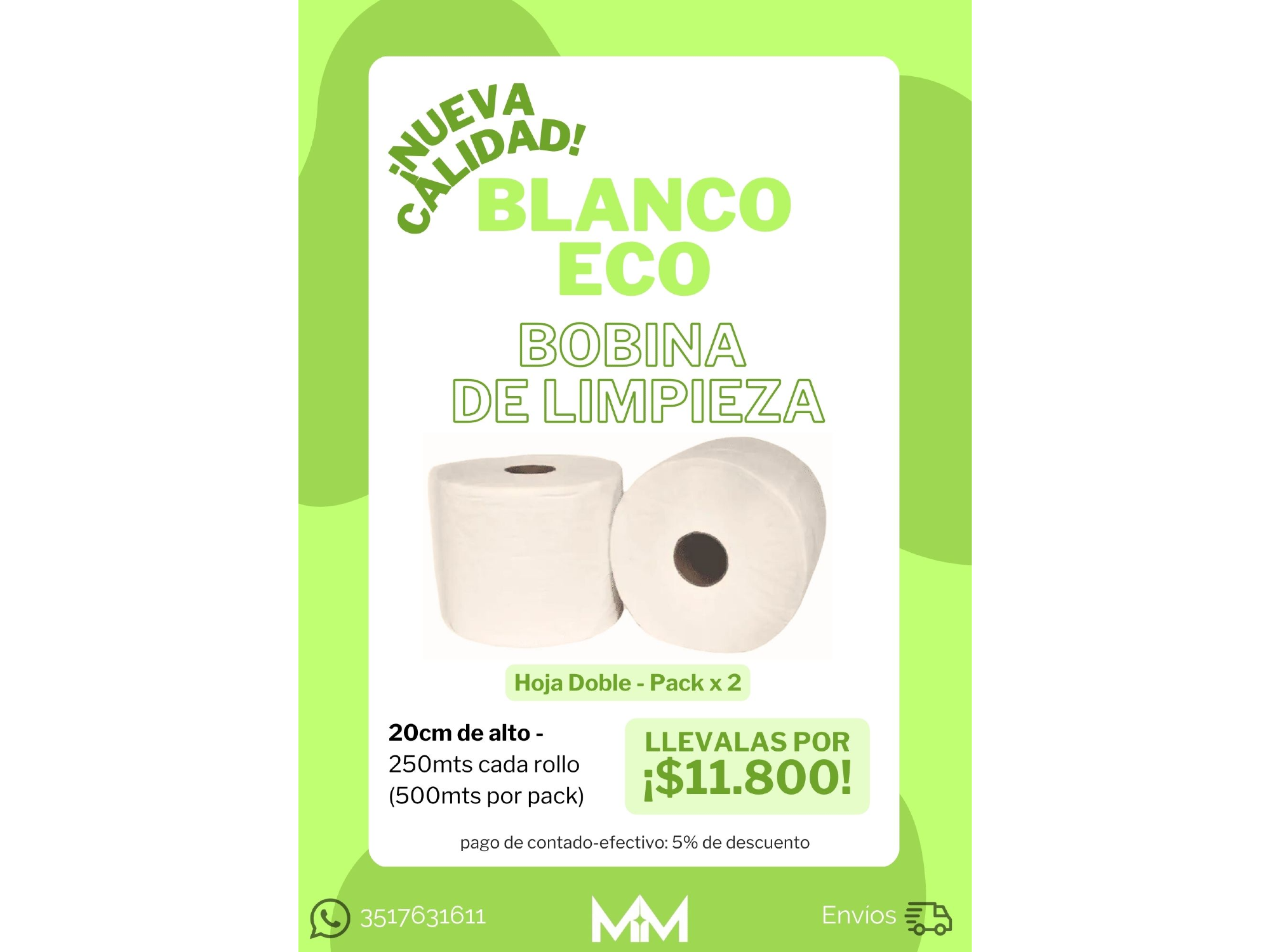 Bobina Limpieza "BLANCA"  250 mts - Pack x 2