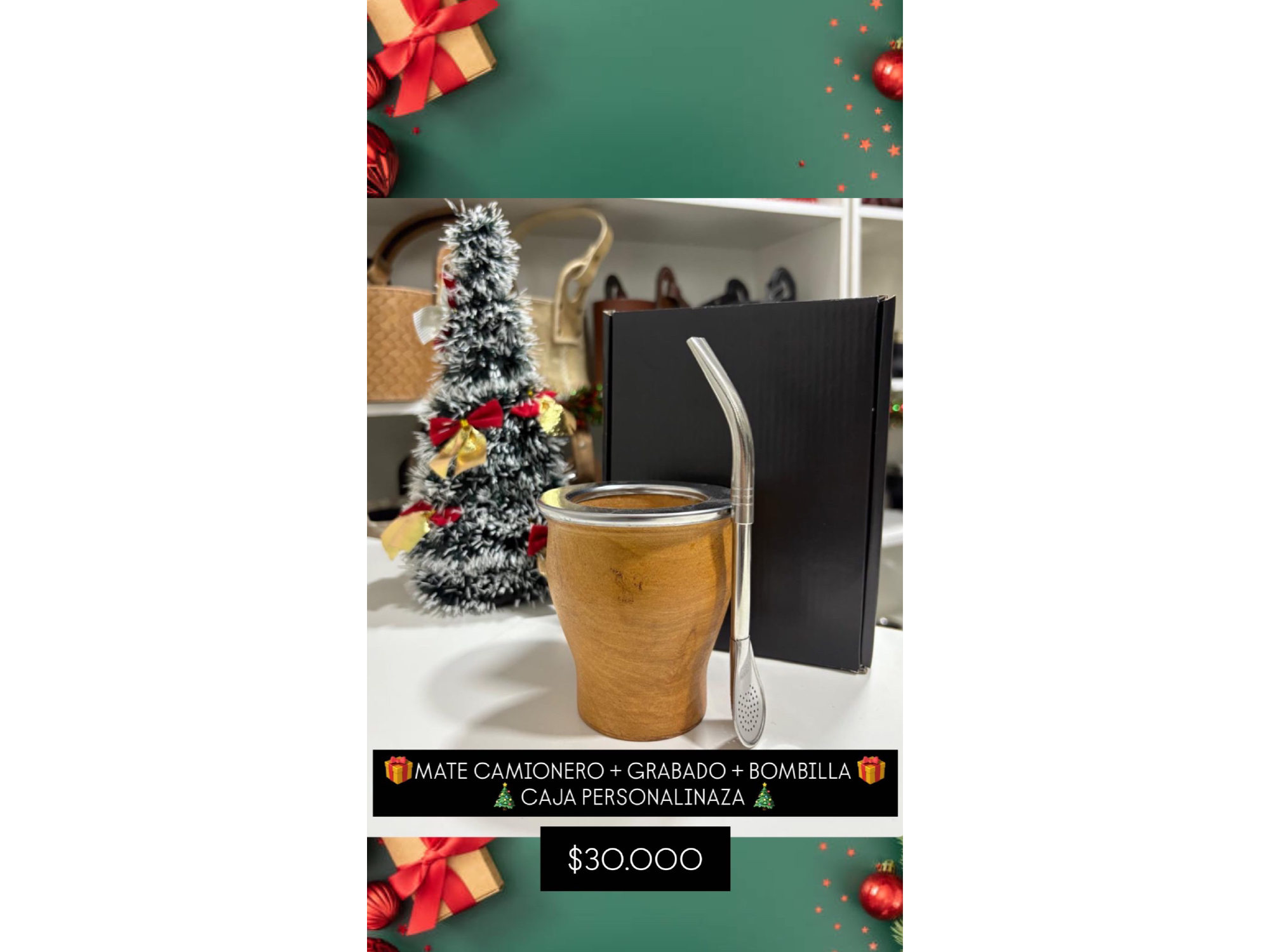 MATE CAMIONERO ALGARROBO CON GRABADO Y BOMBILLA PICO LORO Y CAJA NEGRA