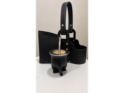 MATE CAMIONERO NEGRO CANASTA SIMIL NEGRA OVALADA Y BOMBILLA PICO LORO Y YERBERA NEGRA