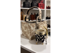 IMPERIAL BASE Y BOLITA ANIMAL PRINT CON BOMBILLA PICO LORO DORADA CANASTA ANIMAL PRINT Y 2 YERBERA ANIMAL PRINT