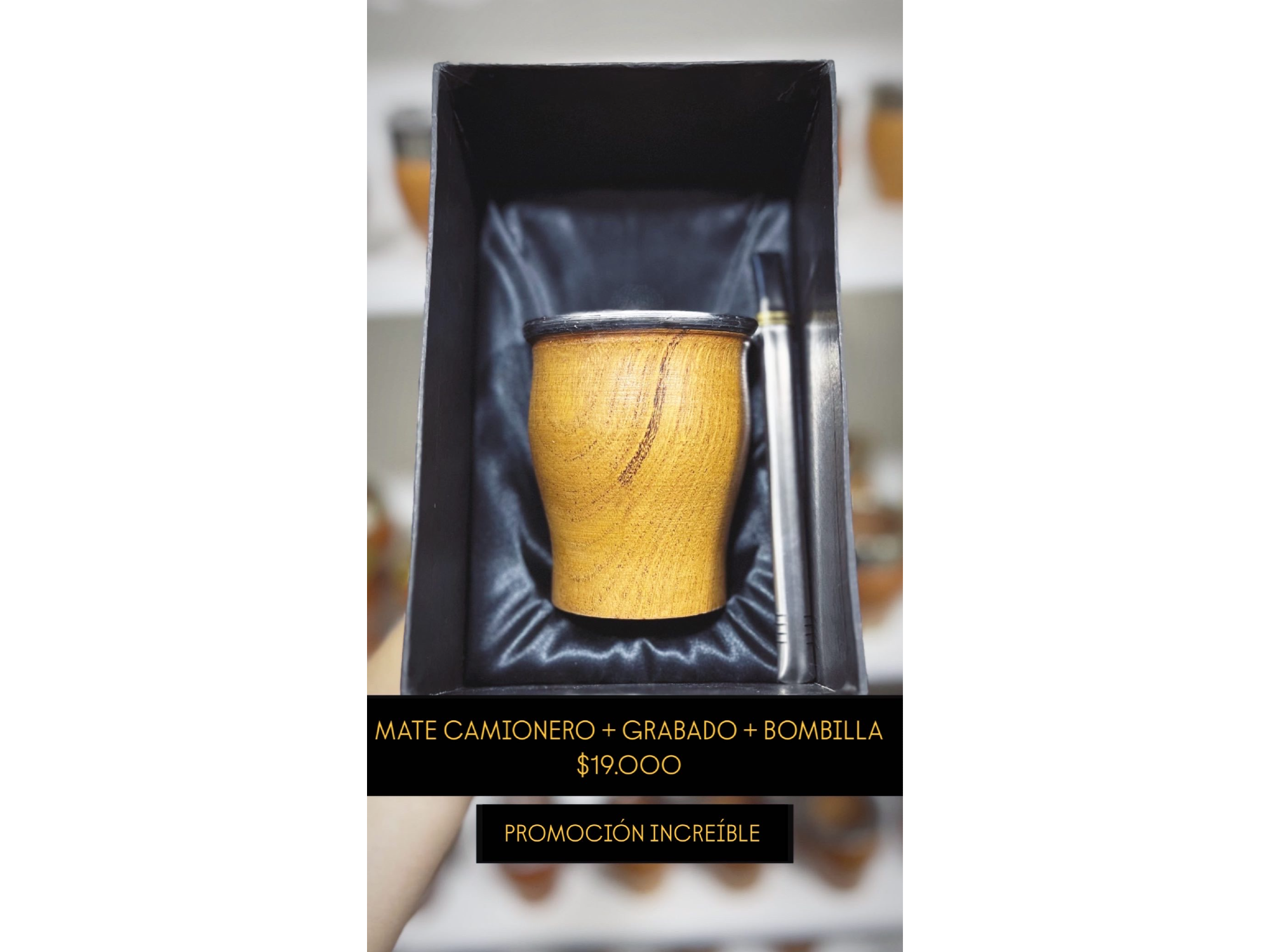 MATE CAMIONERO ALGARROBO CHICO OCN GRABADO Y BOMBILLA CHATA ACERO