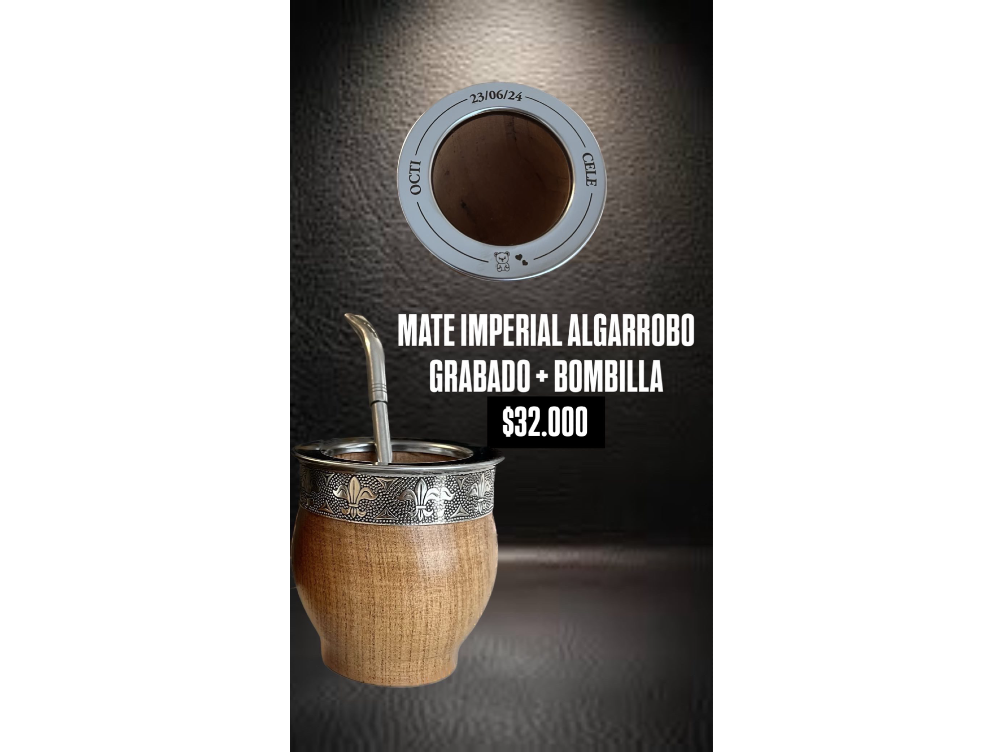 IMPERIAL ALGARROBO CON GRABADO Y BOMBILLA