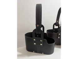 CANASTA OVALADA SIMIL CUERO NEGRA