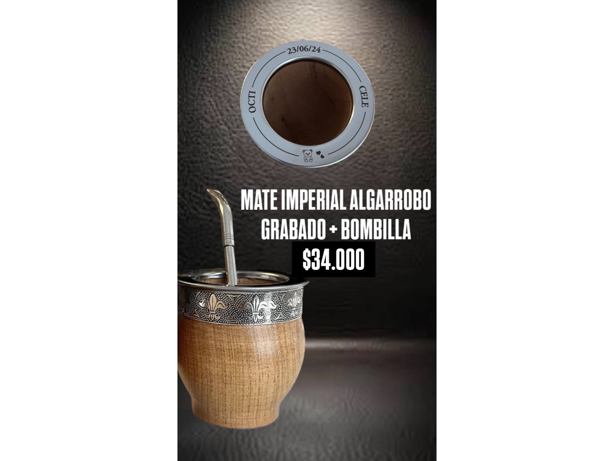 IMPERIAL ALGARROBO CON GRABADO Y BOMBILLA