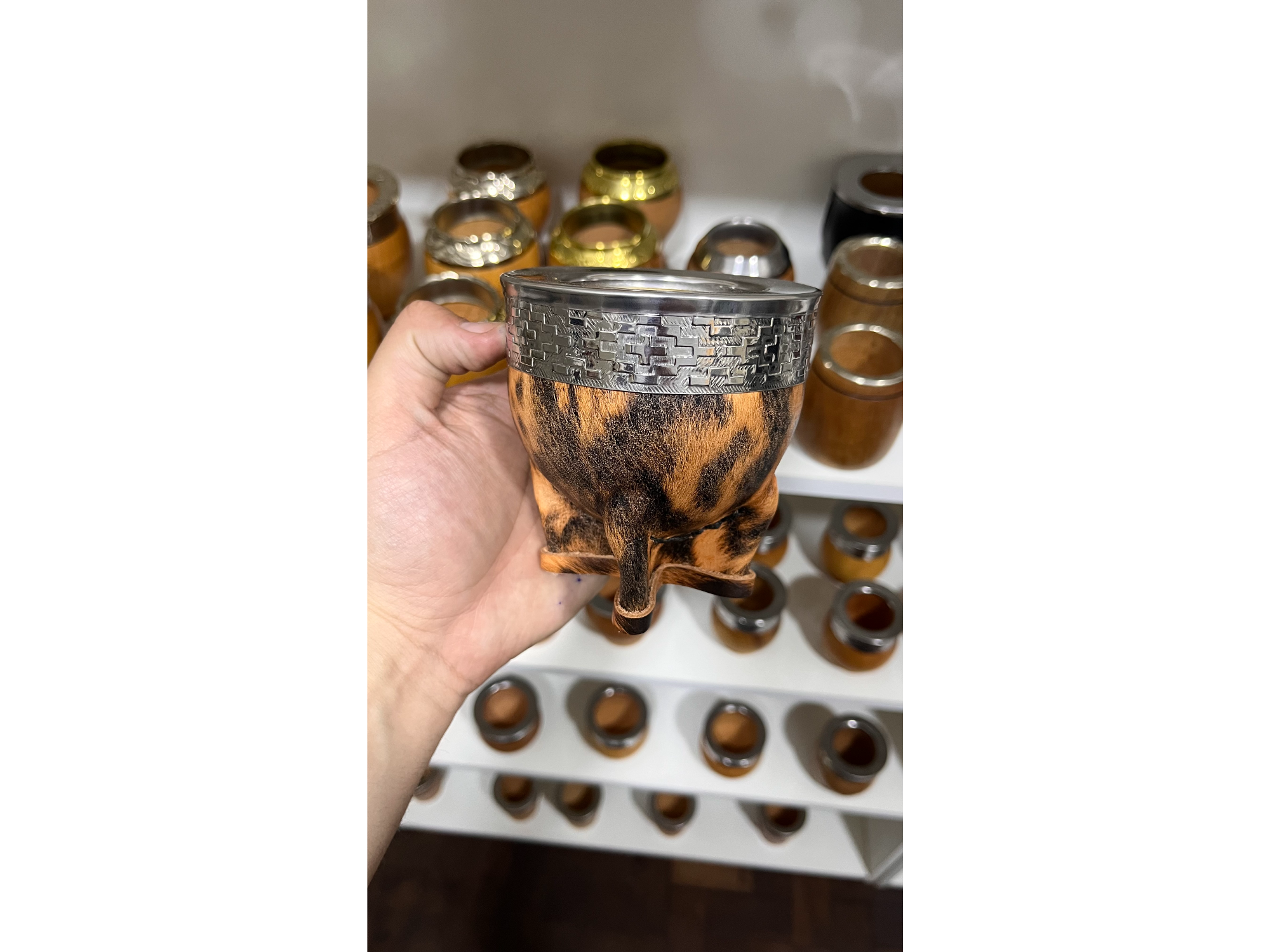 IMPERIAL CALABAZA CUERO ANIMAL PRINT VIROLA LISA ACERO