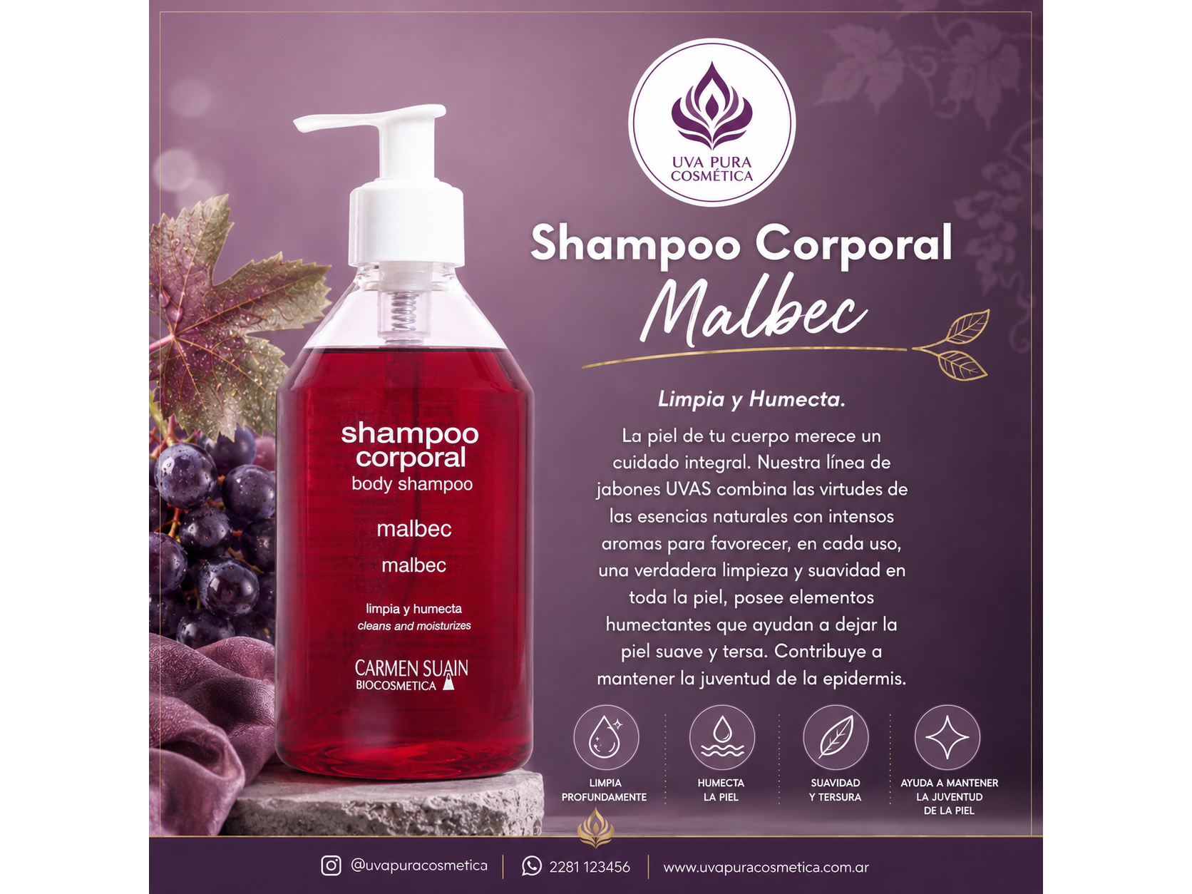 Shampoo Corporal/ Jabon Liquido  Malbec 500 ml -Apto Celiacos