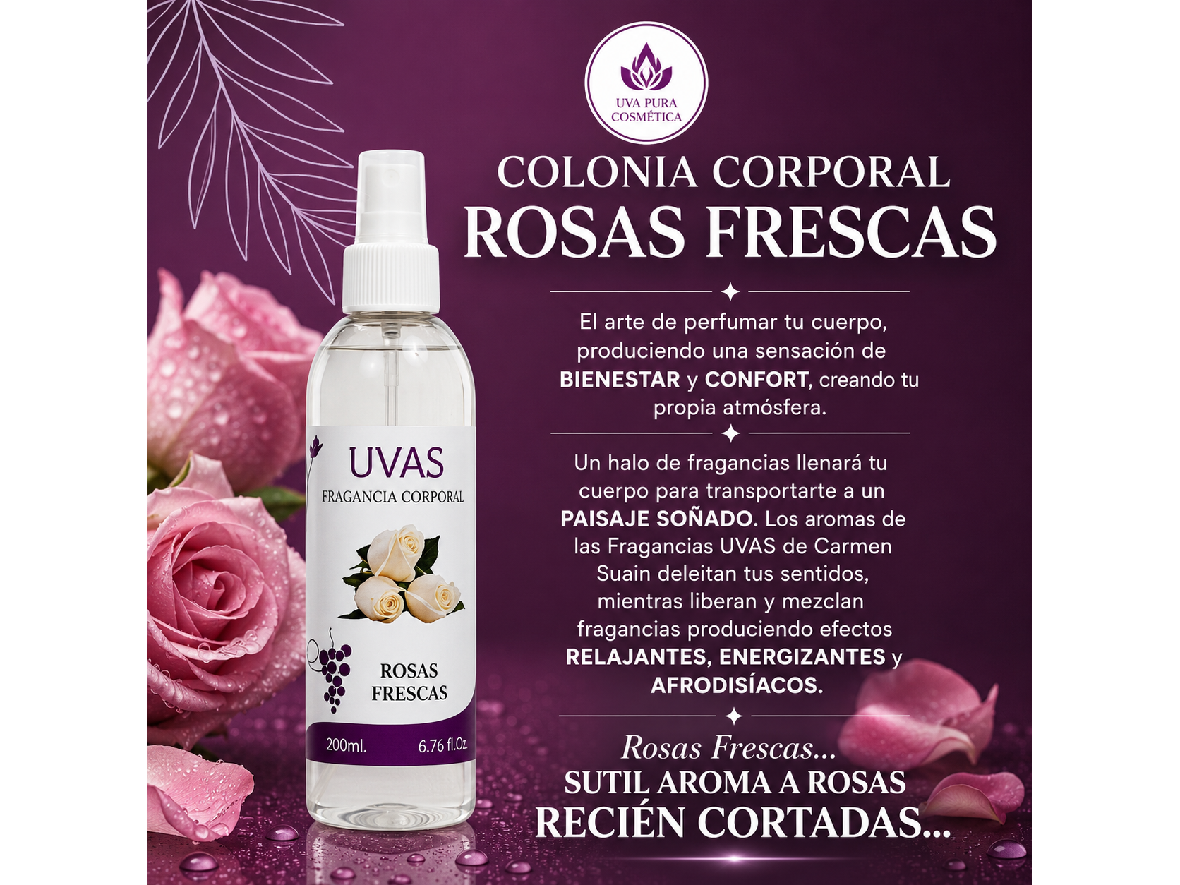 Fragancia Rosas Frescas  200 ML-Apta Celiacos