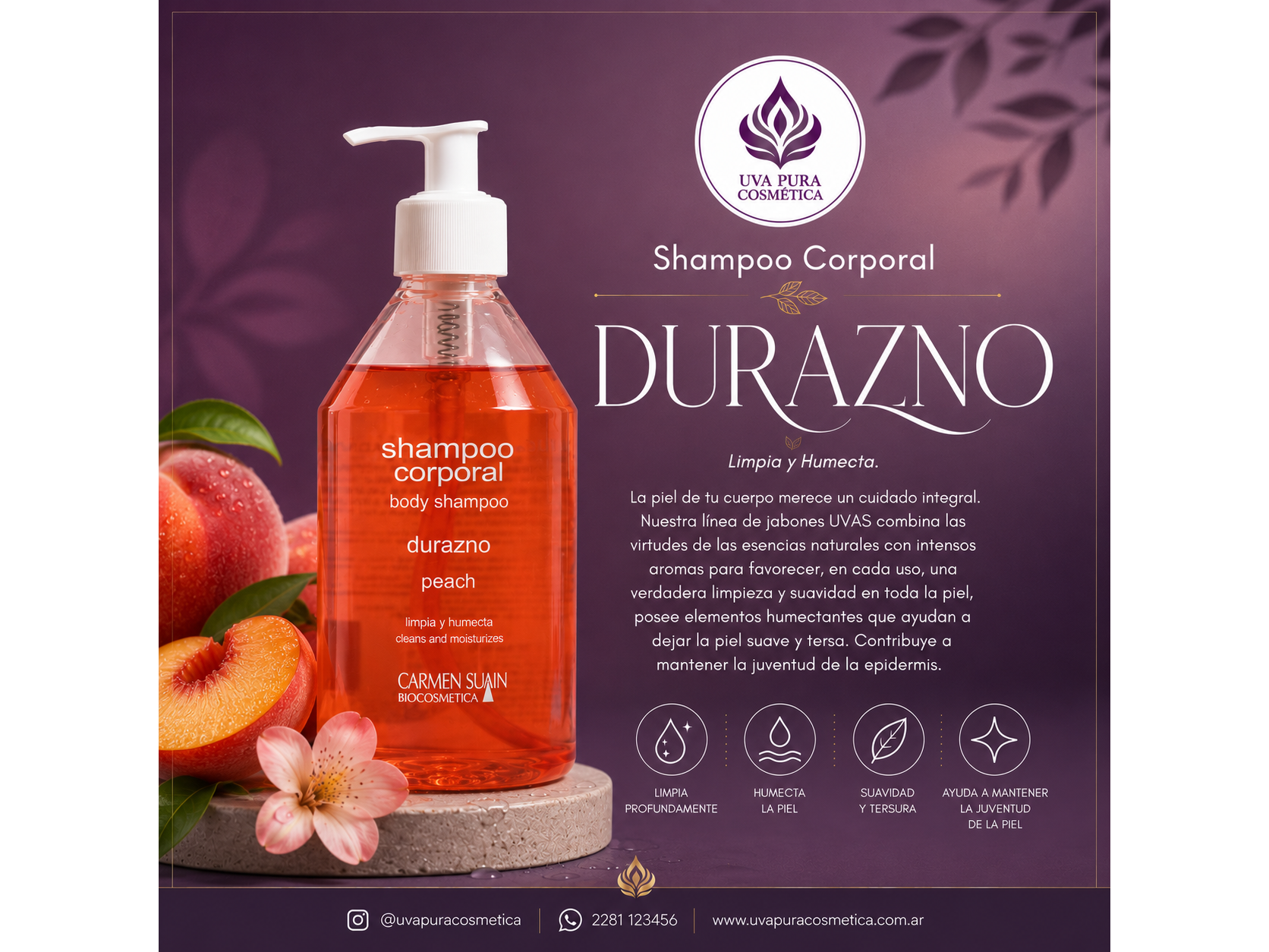 Shampoo Corporal Durazno 500 ML- Apto Celiacos