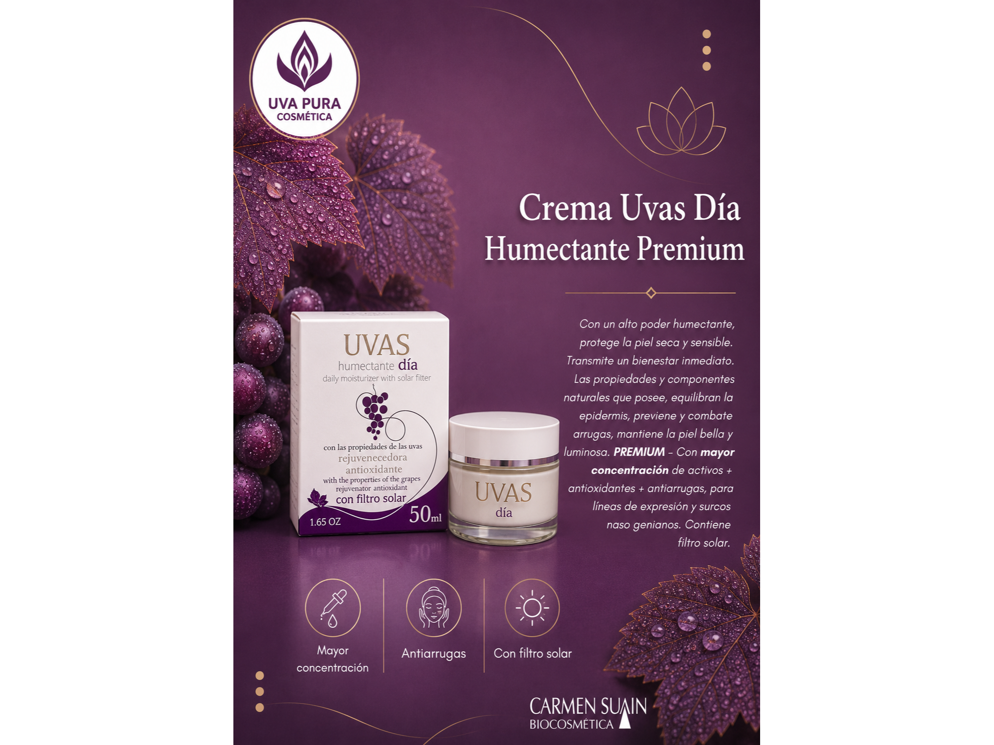 Crema Dia Uvas Premium Con Filtro Solar