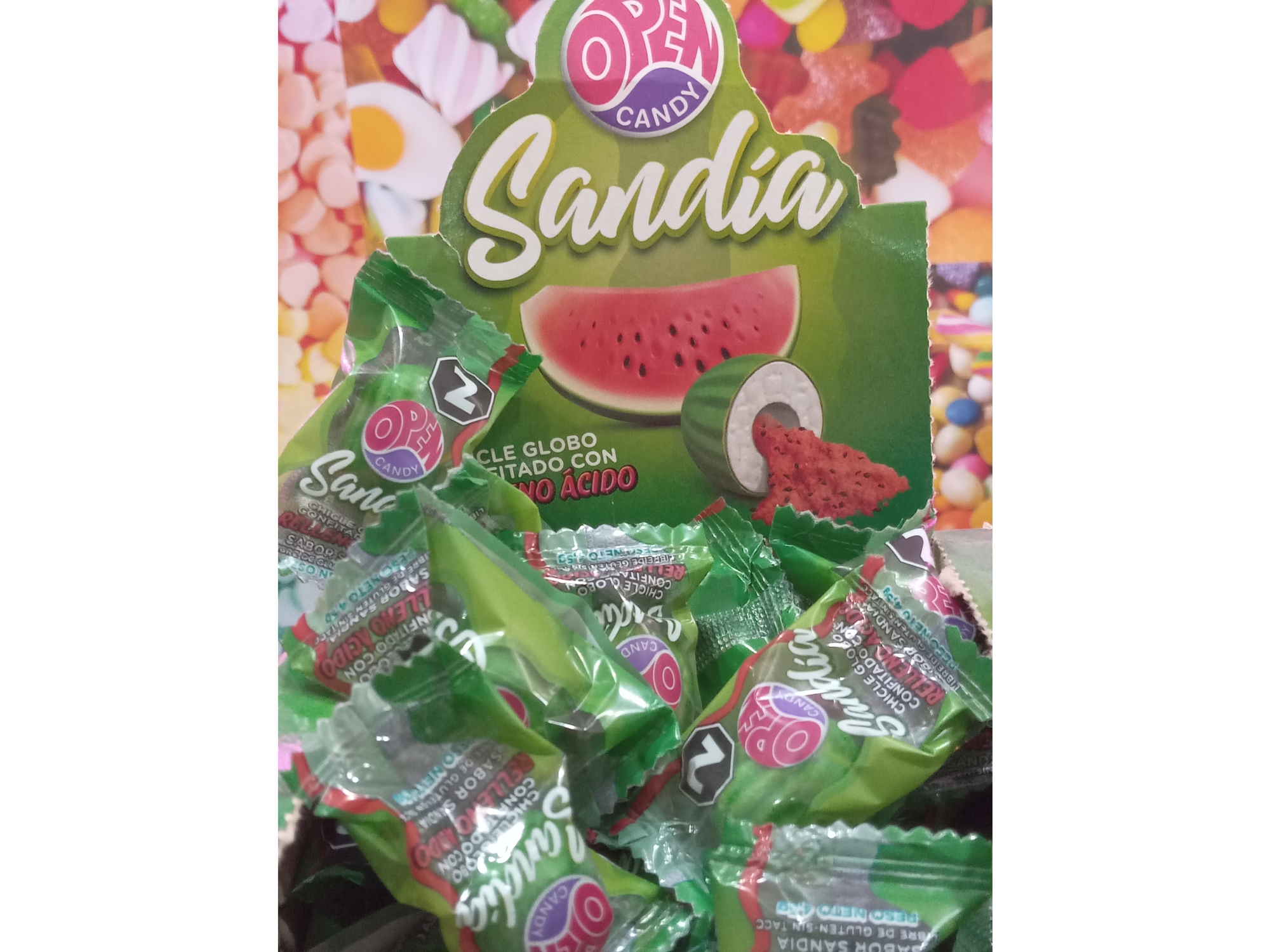 Open Sandia - Chicle globo confitado con relleno ácido 4,5gr