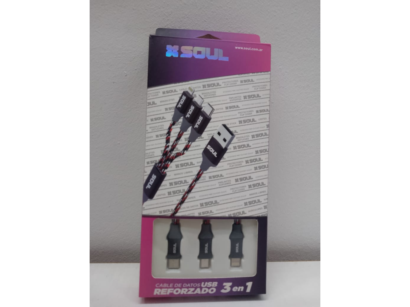 CABLE DE DATOS USB SOUL 3EN1 REFORZADO