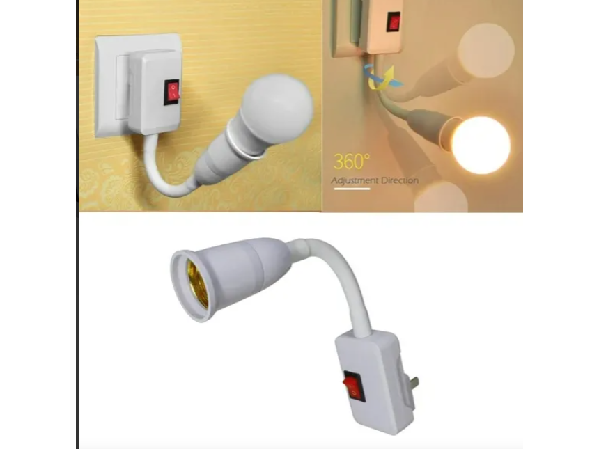 Adaptador Enchufe Flexible A Portalámparas Con Interruptor Blanco