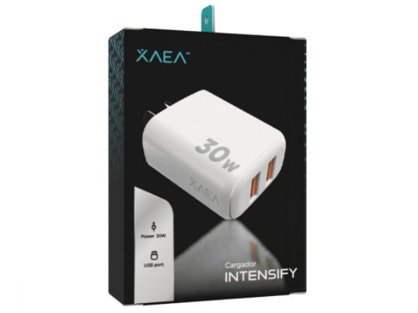 CARGADOR 220V MODO-A015 INTENSIFY – 2USB + CABLE TIPO C – XAEA – BLANCO
