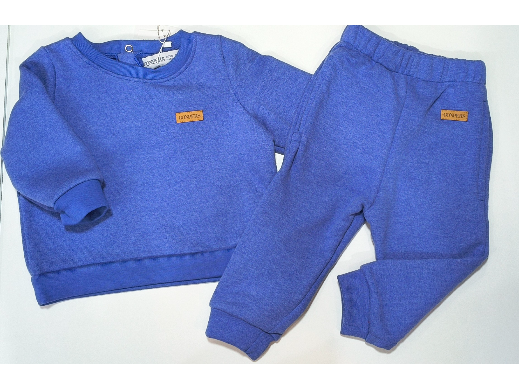 Conjunto friza azul liso talle 3 meses