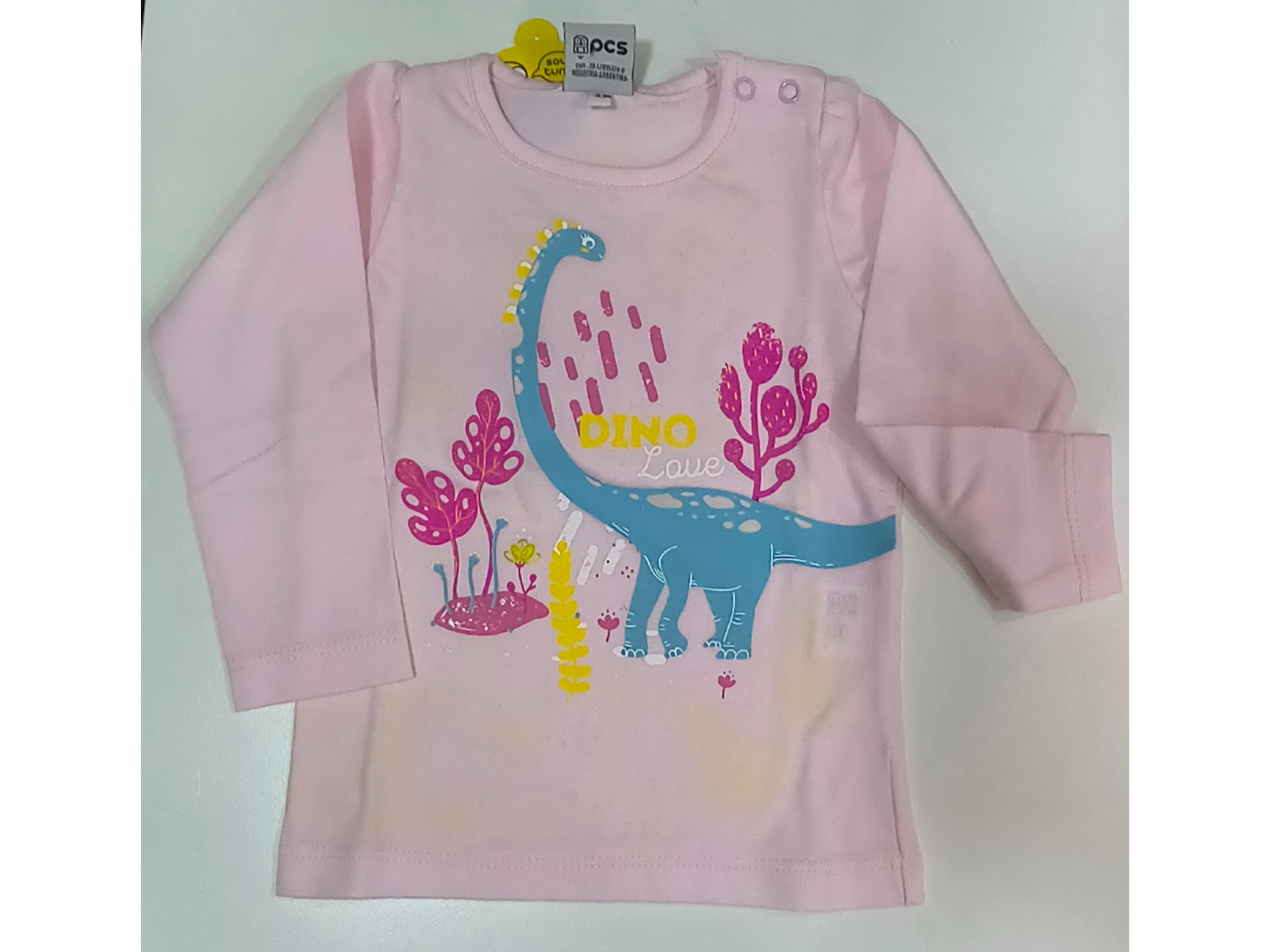 Remera rosa Dino talle 18 meses
