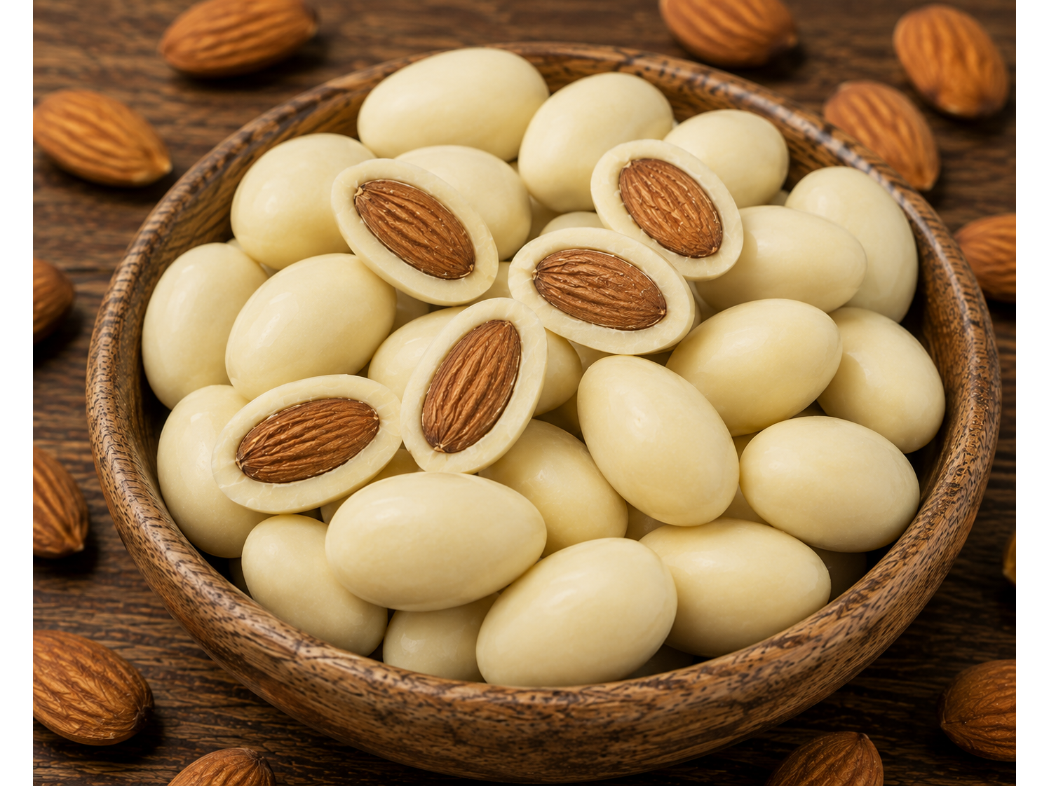 Almendras con chocolate blanco x 100 grs