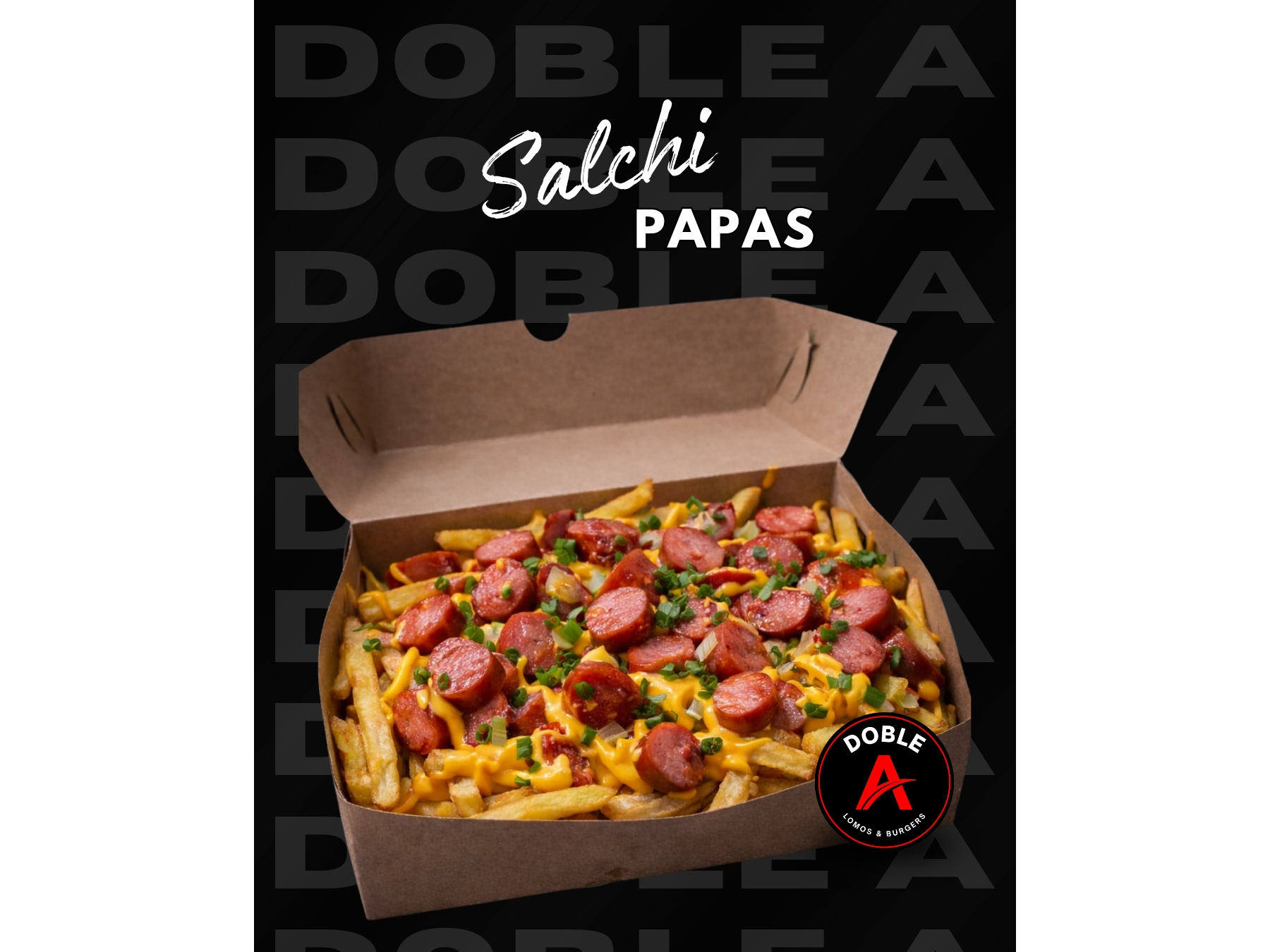 SALCHIPAPAS +2 TOPPINGS de Doble A Lomos - Almafuerte