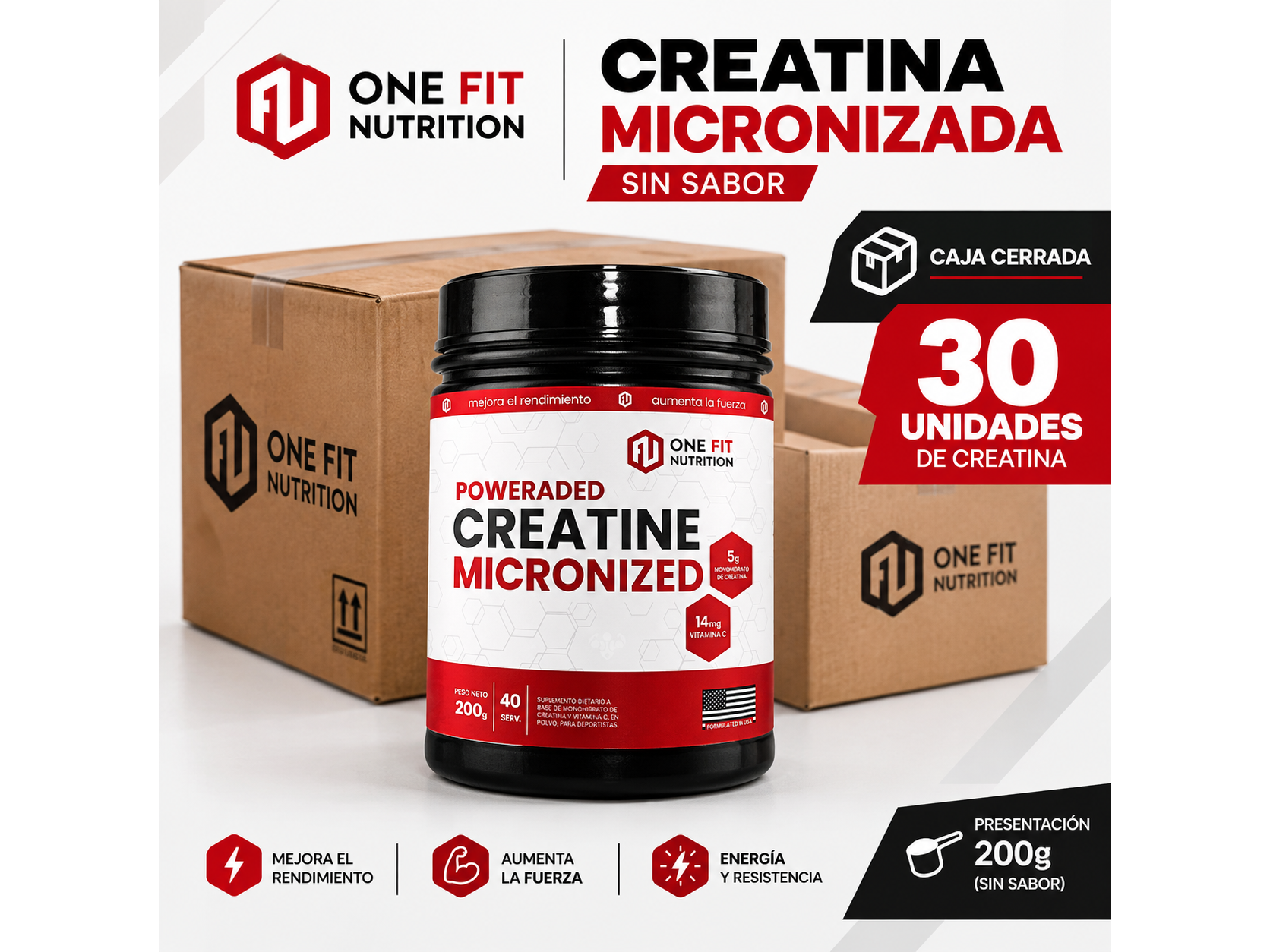 x30 Creatina micronizada one fit 200gr sin sabor