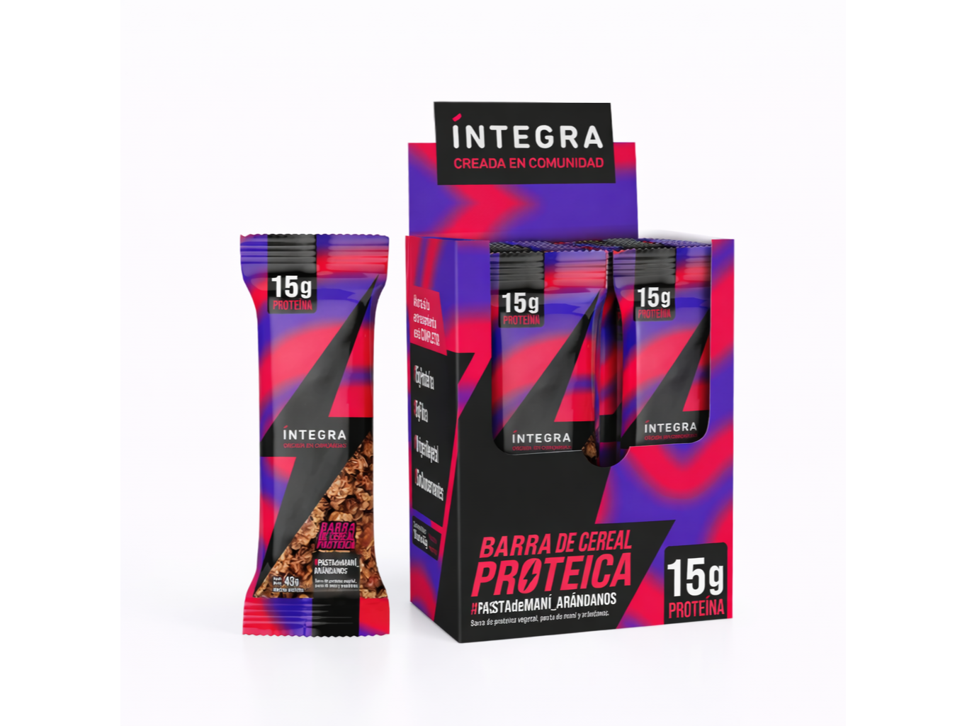 Barra proteica Integra pasta de maní y arándanos 43 g.