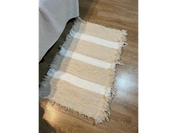Alfombra Maca Combinada Cruda con Rayas Anchas Blancas 110x60
