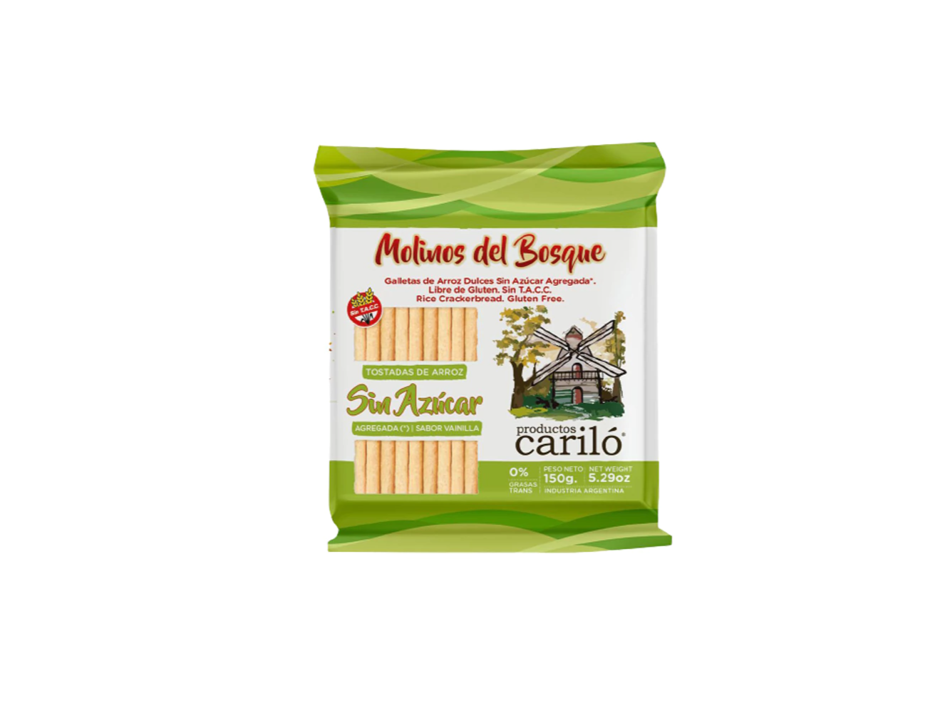 Galletas de Arroz Sin Azúcar Sabor VAINILLA CARILO 150 grs SIN TACC -