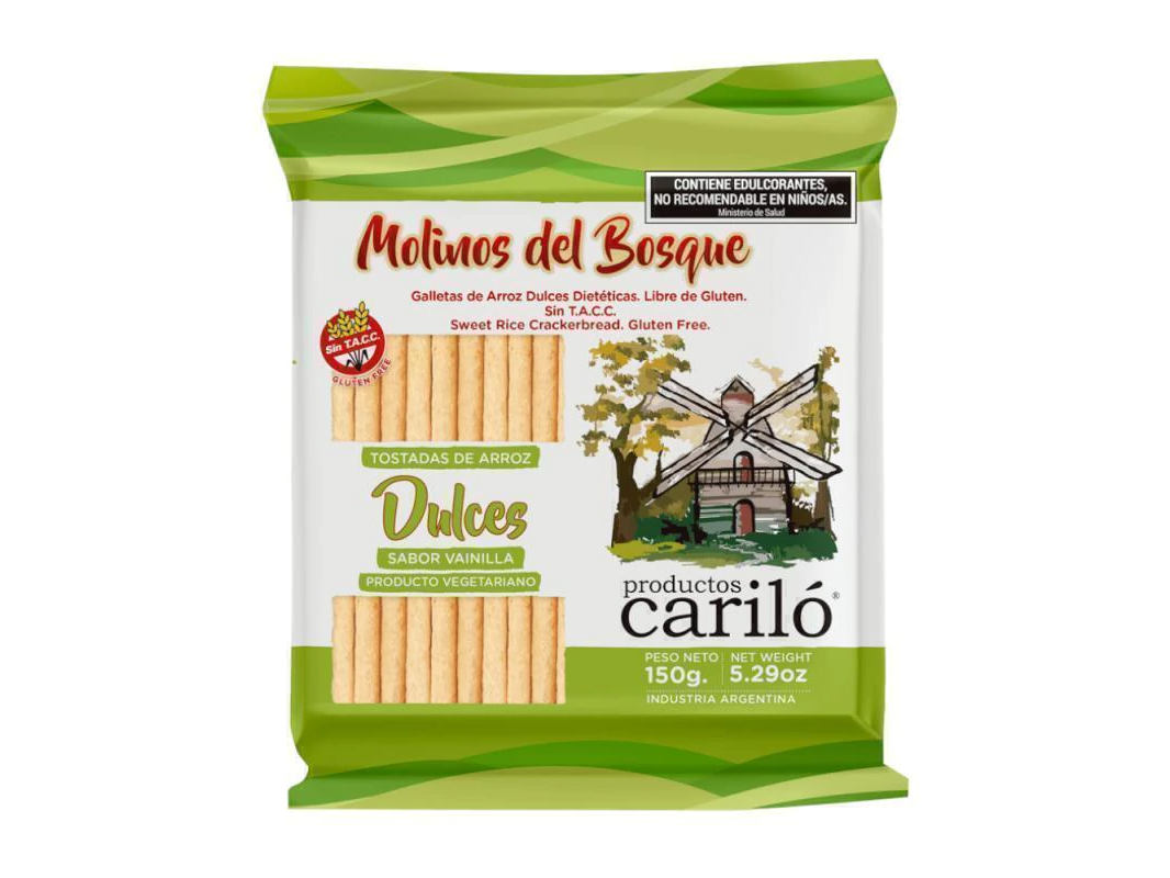 Galletas de Arroz Dulces Sabor VAINILLA CARILO 150 grs SIN TACC -